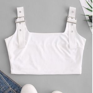 White buckle crop top